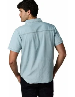 Society of Wolves Short Sleeve Denim Shirt in Light Wash