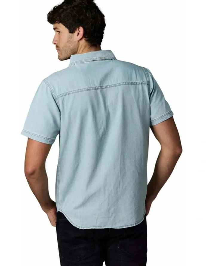 Society of Wolves Short Sleeve Denim Shirt in Light Wash
