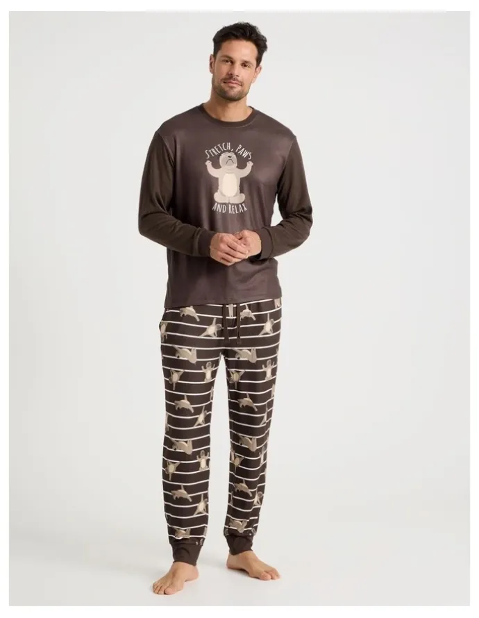 Soho Cosy Knit Pyjama Set in Paws Print