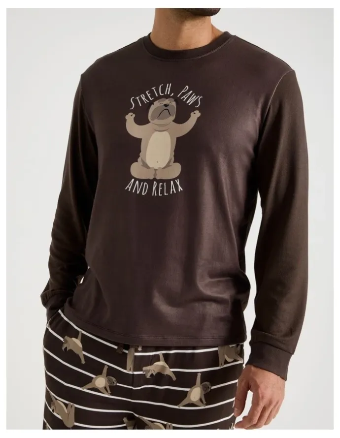 Soho Cosy Knit Pyjama Set in Paws Print