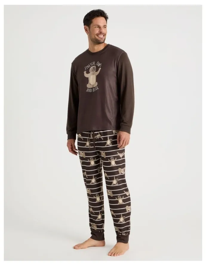 Soho Cosy Knit Pyjama Set in Paws Print