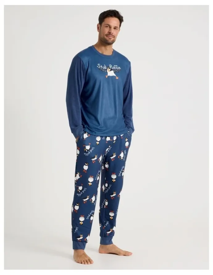 Soho Cosy Knit Pyjama Set in Stud Puffin Print