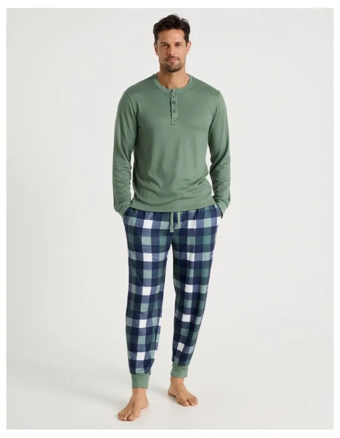 Soho Henley Check Cosy Knit Pyjama Set in Assorted