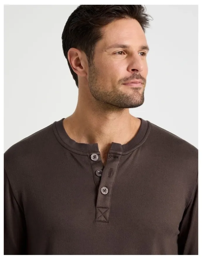 Soho Henley Check Cosy Knit Pyjama Set in Chocolate