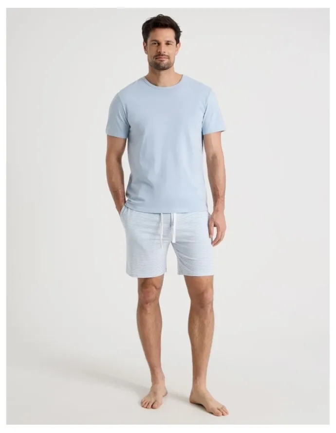 Soho Knit Pyjama Set in Blue and Light Blue Stripe