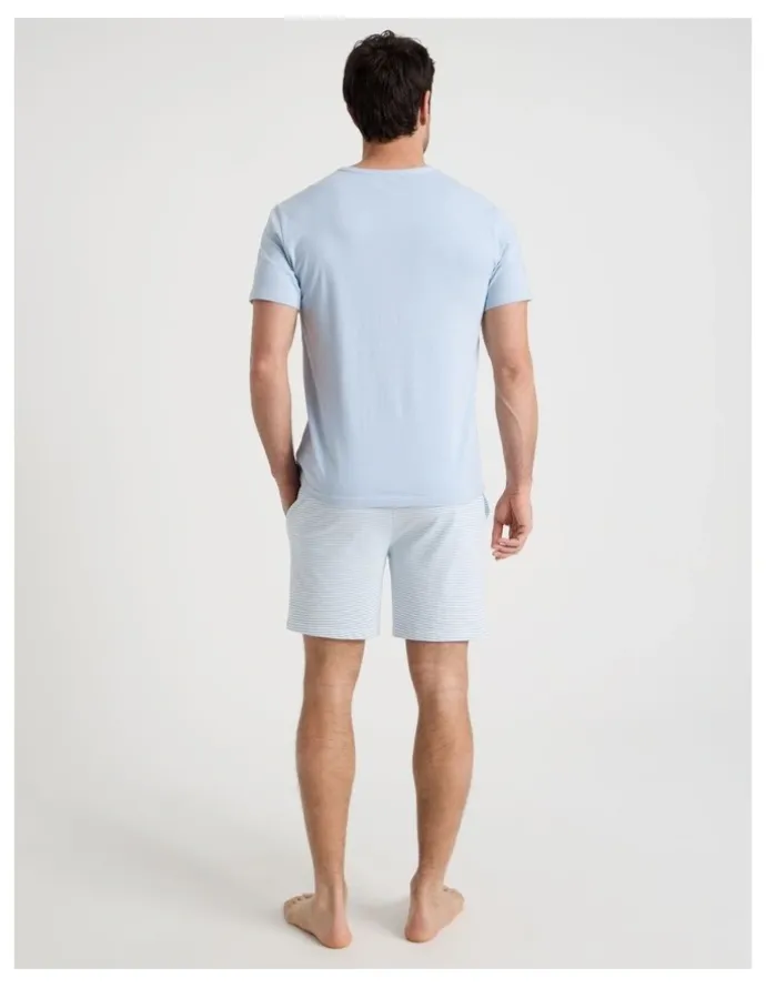 Soho Knit Pyjama Set in Blue and Light Blue Stripe