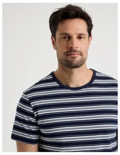 Soho Knit Pyjama Set Navy and White Stripe