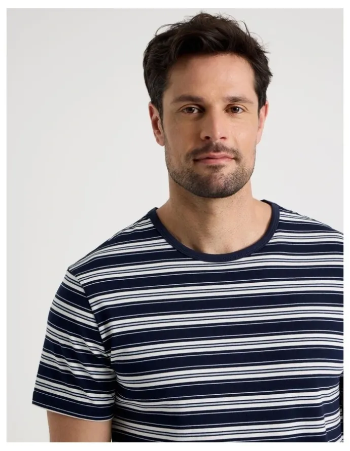 Soho Knit Pyjama Set Navy and White Stripe