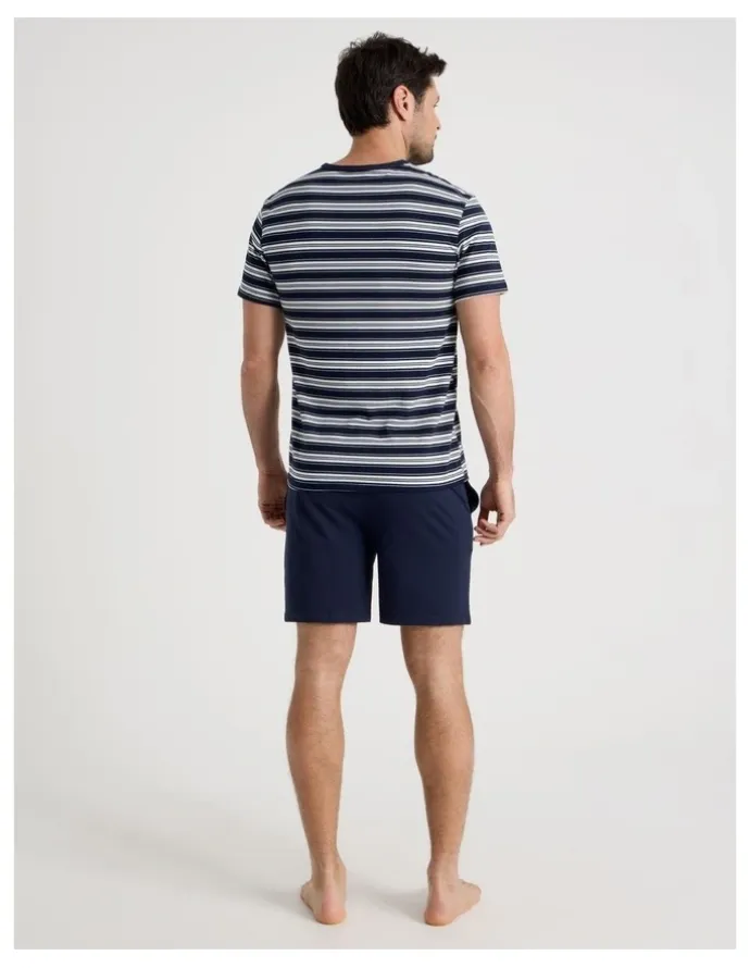 Soho Knit Pyjama Set Navy and White Stripe