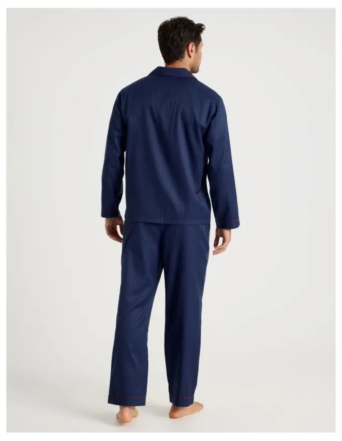 Soho Long Sleeve Cotton Blend Sateen Pyjama Set in Herringbone Plain