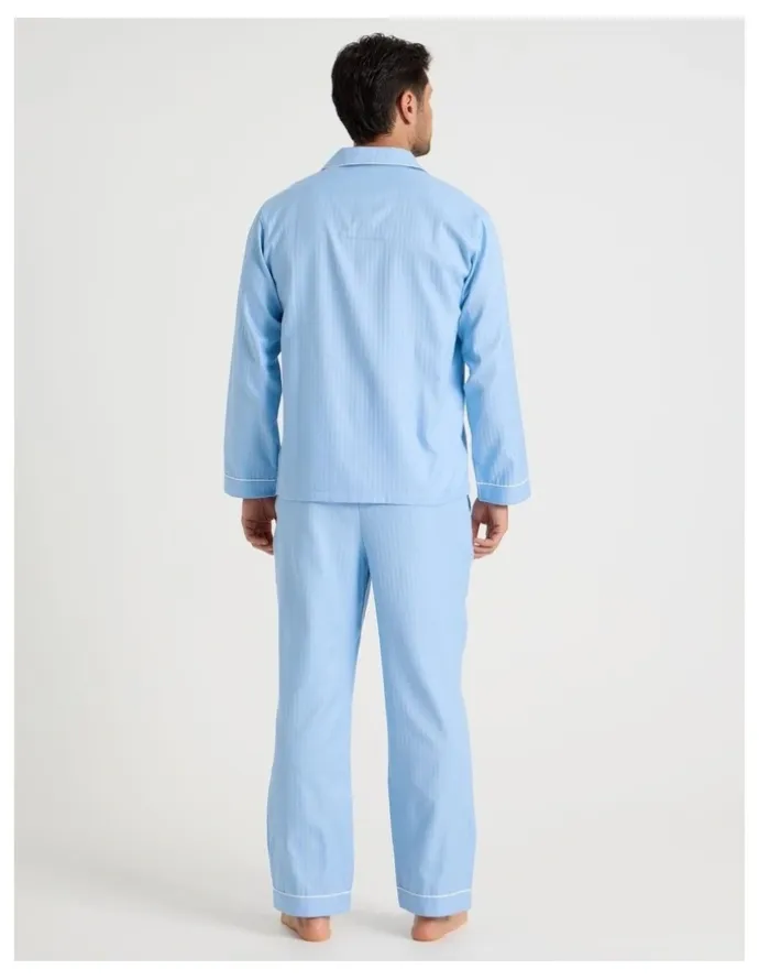 Soho Long Sleeve Cotton Sateen Pyjama Set in Herringbone Plain