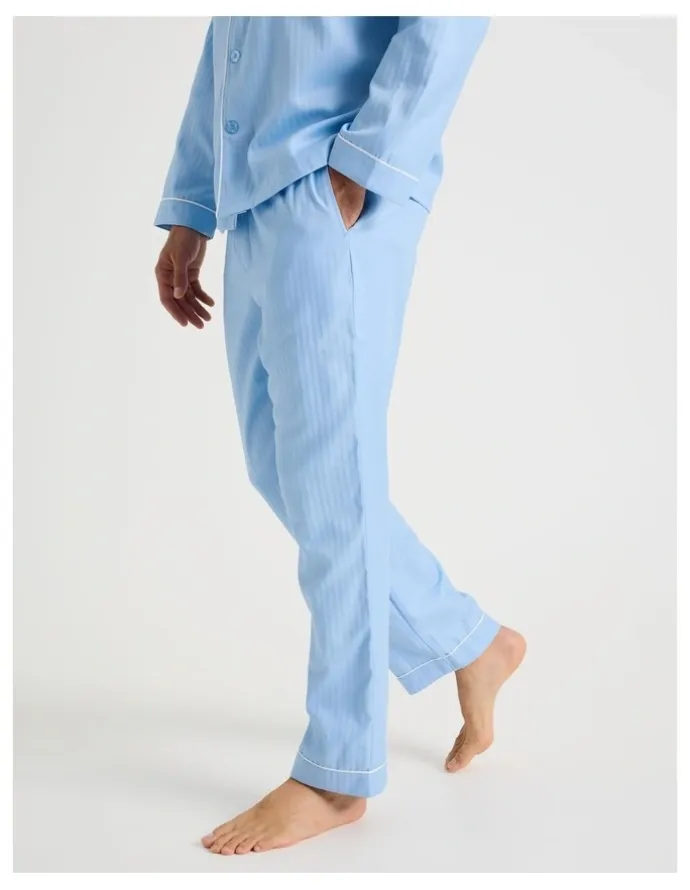 Soho Long Sleeve Cotton Sateen Pyjama Set in Herringbone Plain