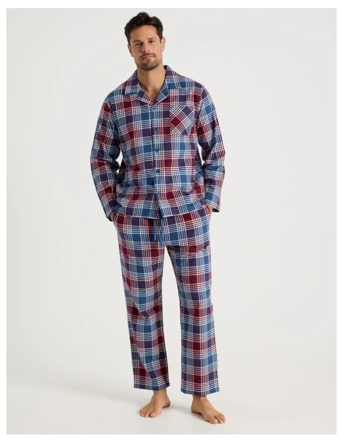 Soho Long Sleeve Flannelette Pyjama Set in Burgundy Check