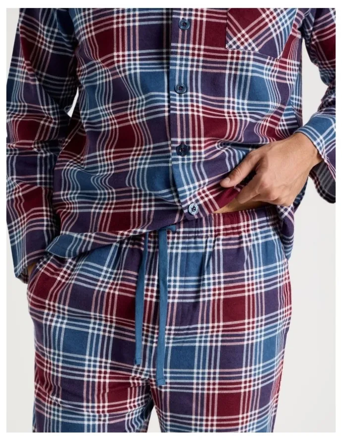 Soho Long Sleeve Flannelette Pyjama Set in Burgundy Check