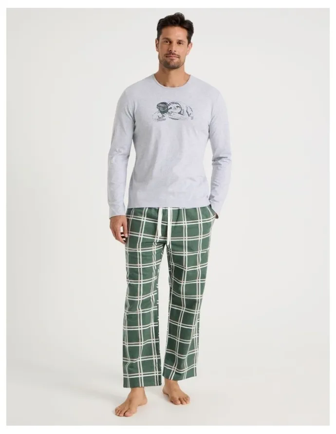 Soho Long Sleeve Tee and Flannelette Pant Pyjama Set in Sloth Print