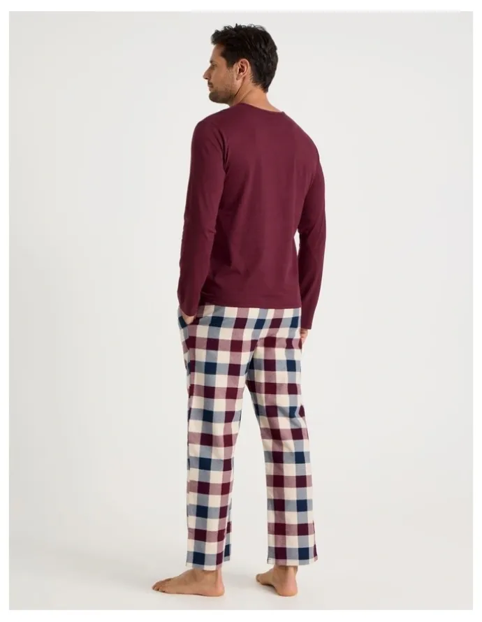 Soho Long Sleeve Tee and Flannelette Pant Pyjama Set in Burgundy Check