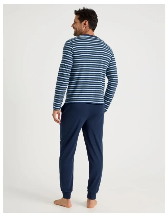 Soho Long Sleeve Tee and Jogger Knit Pyjama Set in Multi Stripe