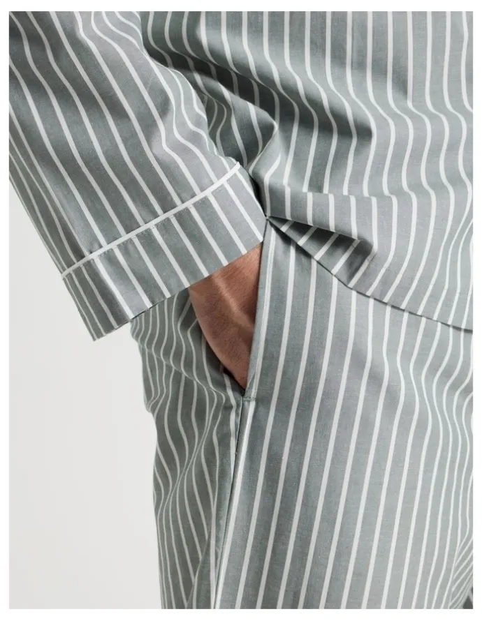 Soho Long Sleeve Traditional Poplin Pyjama Set in Classic Sage Stripe