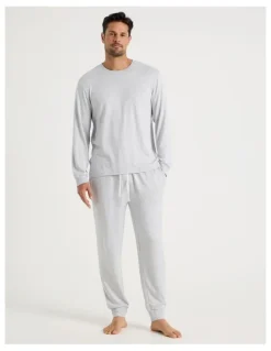 Soho Plain Cosy Knit Pyjama Set in Grey Marle