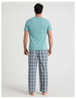 Soho Poplin Tee and Pant Pyjama Set in Blue and Green Check