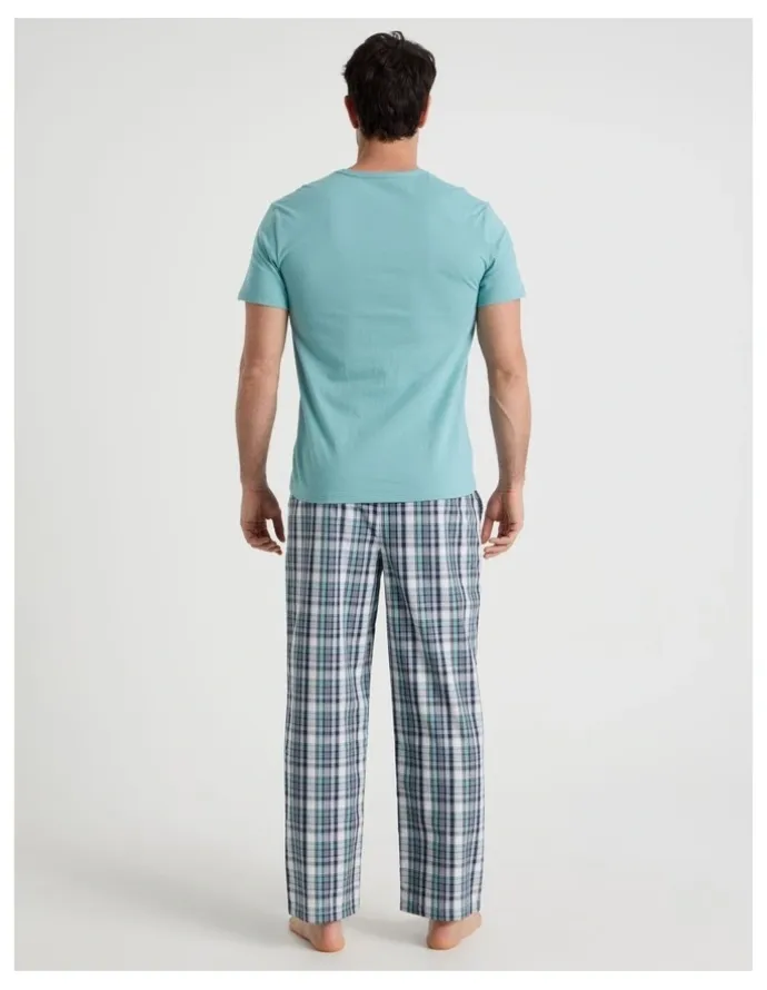 Soho Poplin Tee and Pant Pyjama Set in Blue and Green Check