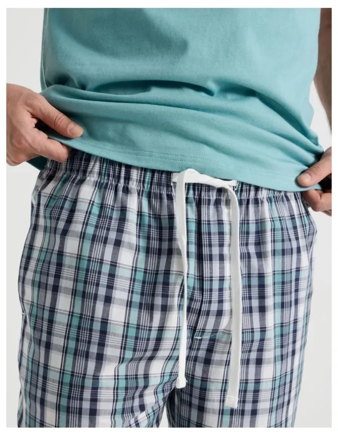 Soho Poplin Tee and Pant Pyjama Set in Blue and Green Check