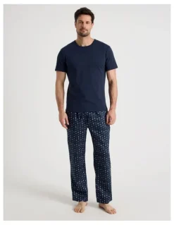 Soho Sateen Tee and Pant Pyjama Set in Navy Nautical Print