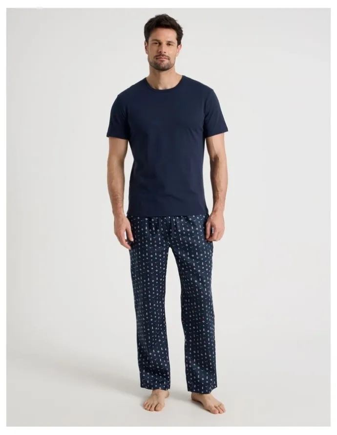 Soho Sateen Tee and Pant Pyjama Set in Navy Nautical Print
