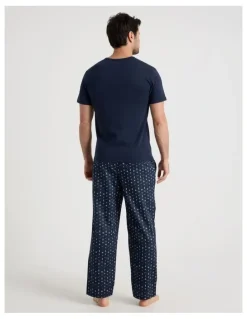 Soho Sateen Tee and Pant Pyjama Set in Navy Nautical Print