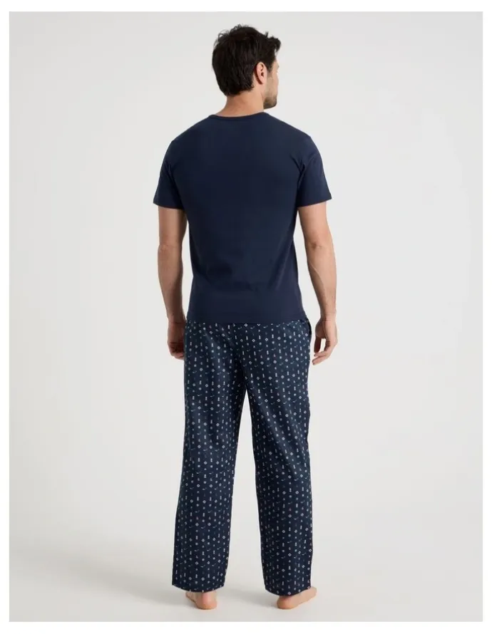 Soho Sateen Tee and Pant Pyjama Set in Navy Nautical Print