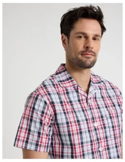 Soho Short Sleeve Traditional Poplin Pyjama Set in Denim British Check
