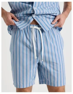 Soho Short Sleeve Traditional Poplin Pyjama Set in Light Blue British Stripe