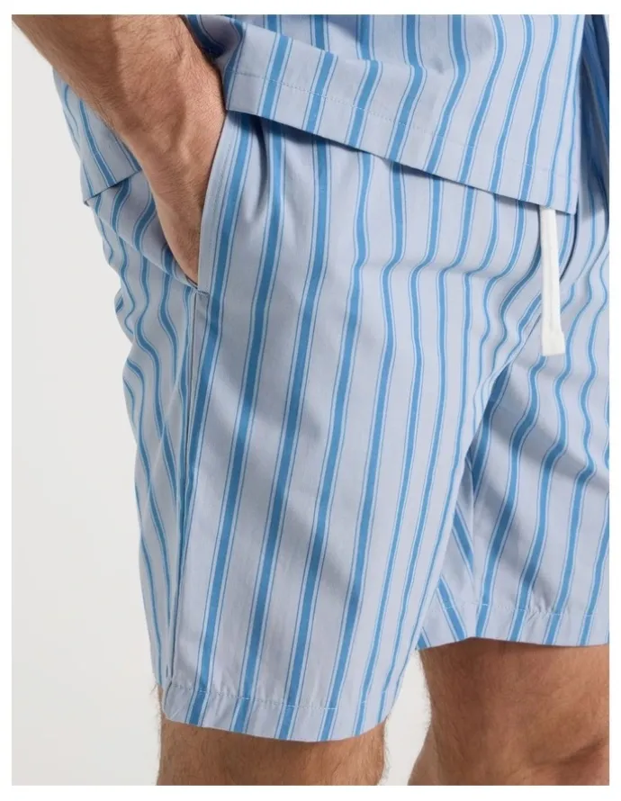 Soho Short Sleeve Traditional Poplin Pyjama Set in Light Blue British Stripe