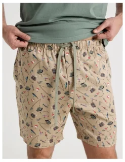 Soho Tee and Short Pyjama Set in Khaki Reel Tired Print