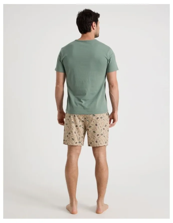 Soho Tee and Short Pyjama Set in Khaki Reel Tired Print