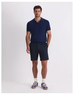 Sportscraft Brookes Short Sleeve Knit Polo in Blue