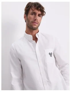 Sportscraft Club Long Sleeve Oxford Shirt in White