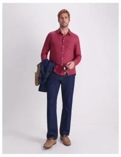 Sportscraft Linen Long Sleeve Delave Shirt in Wine