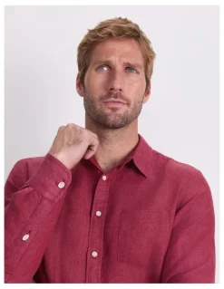 Sportscraft Linen Long Sleeve Delave Shirt in Wine
