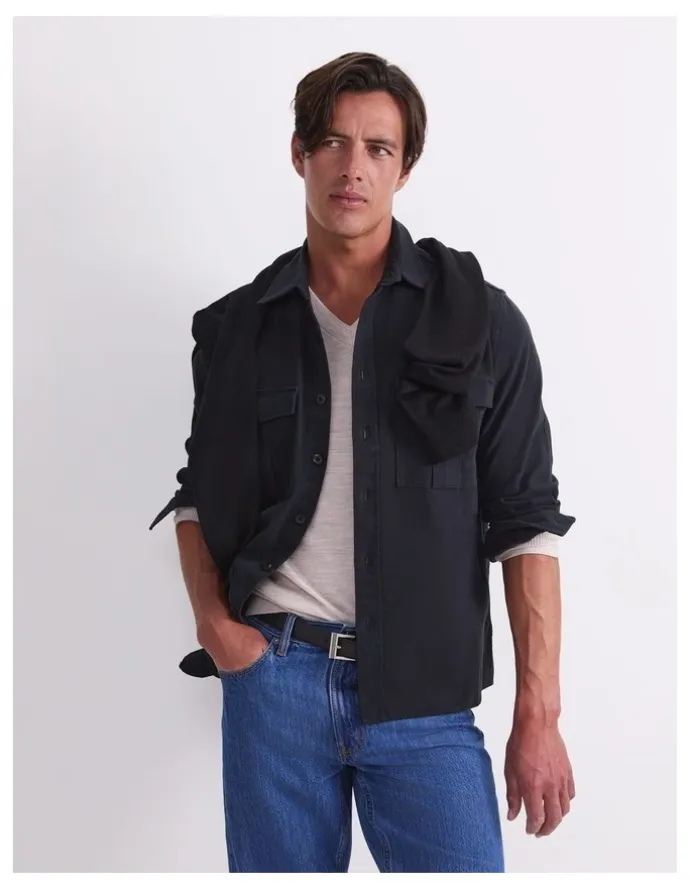 Sportscraft Long Sleeve Double Pocket Overshirt in Black
