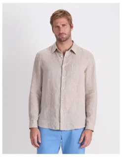 Sportscraft Long Sleeve Linen Yarn-Dyed Shirt in String