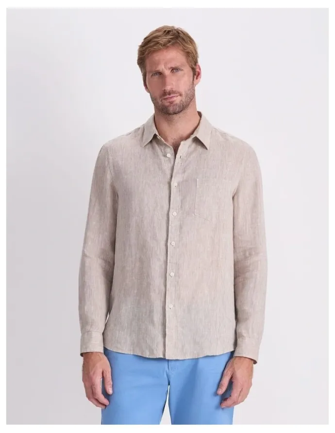 Sportscraft Long Sleeve Linen Yarn-Dyed Shirt in String