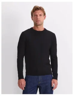 Sportscraft Merino Crew Neck Knit Sweater in Black
