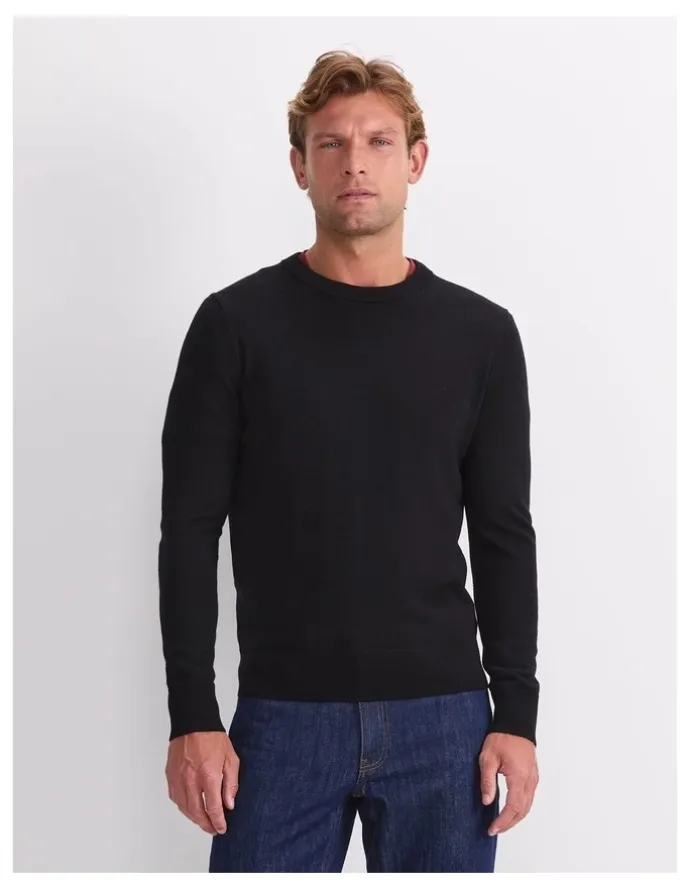 Sportscraft Merino Crew Neck Knit Sweater in Black