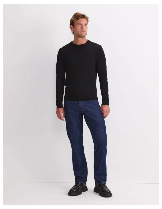 Sportscraft Merino Crew Neck Knit Sweater in Black