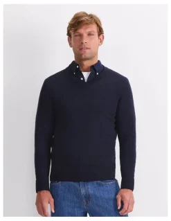 Sportscraft Merino V-Neck Knit Sweater in Blue