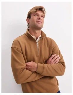 Sportscraft Quarter Zip Sweatshirt in Camel