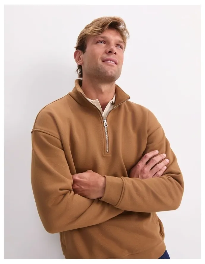 Sportscraft Quarter Zip Sweatshirt in Camel
