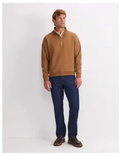 Sportscraft Quarter Zip Sweatshirt in Camel