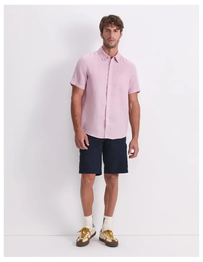 Sportscraft Short Sleeve Linen Shirt in Pink